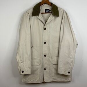 Vintage Gap Chore Jacket Mens Large Gray Beige Cotton Quilted Barn Coat Y2K